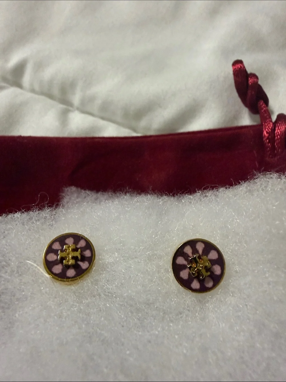 Tory Burch Gold-Tone Pink Floral Logo Stud Earrings